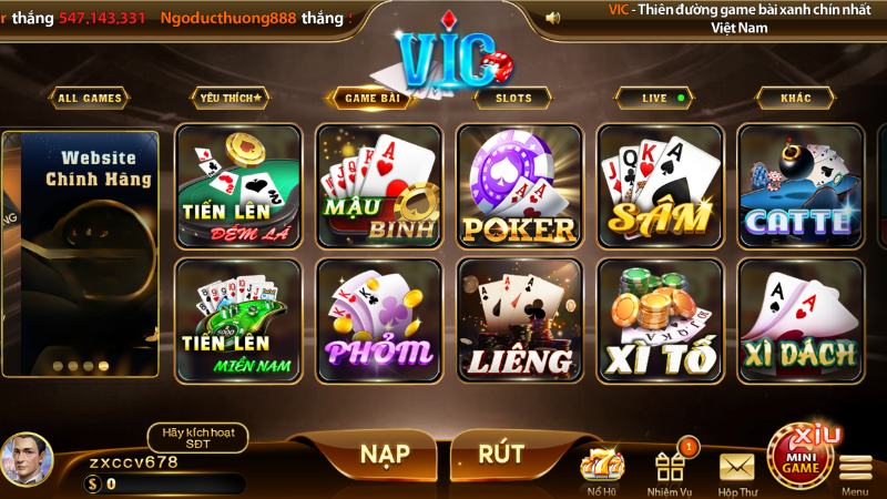 Sảnh game bài đa dạng và dễ tiếp cận